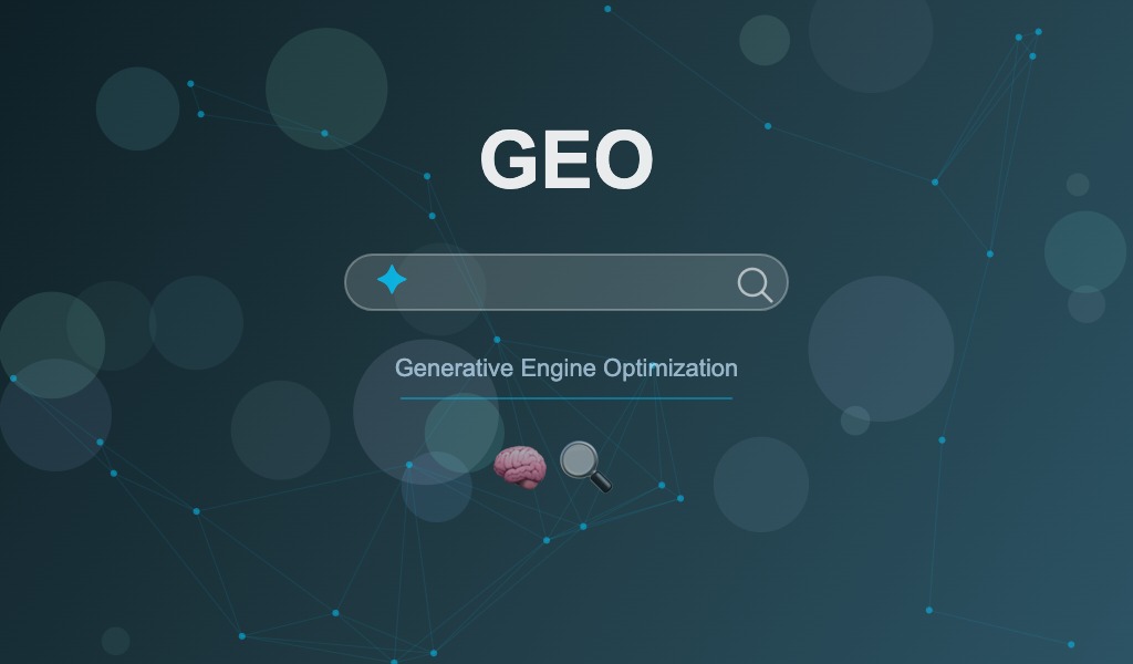 GEO Generative Engine Optimization conceito visual com elementos de inteligência artificial e busca