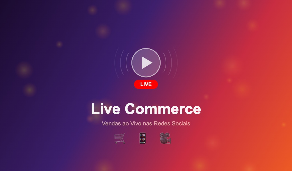 Live Commerce conceito visual com elementos de transmissão ao vivo e vendas nas redes sociais