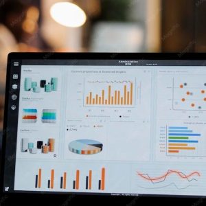 Dashboard com gráficos de marketing digital, simbolizando análise de desempenho de campanhas no Google Ads Performance Max