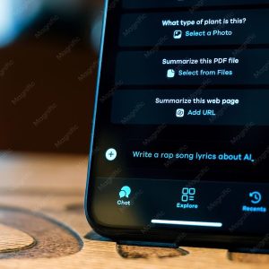 Smartphone exibindo uma conversa com assistente de inteligência artificial