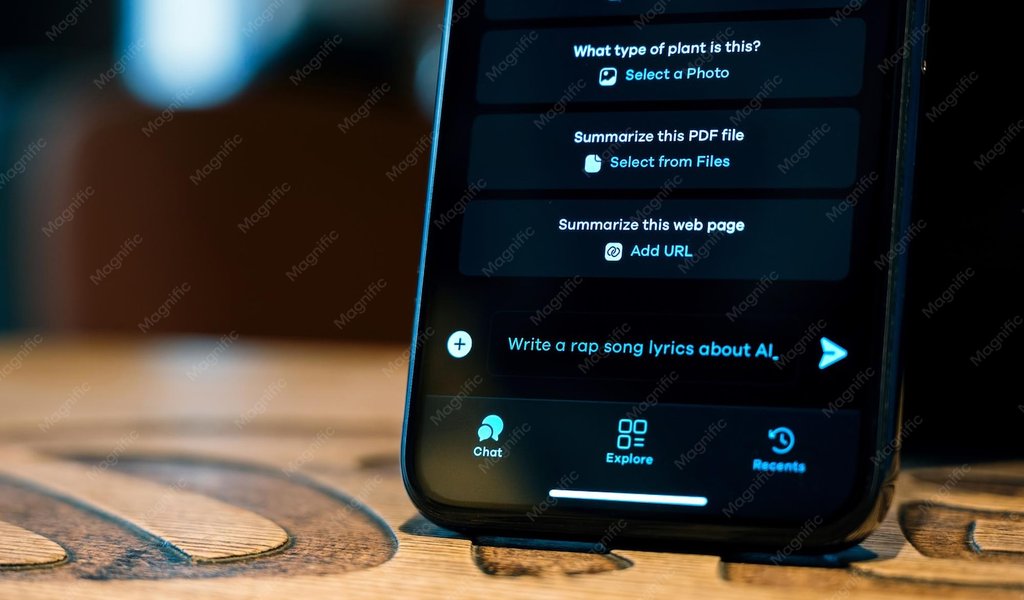 Smartphone exibindo uma conversa com assistente de inteligência artificial